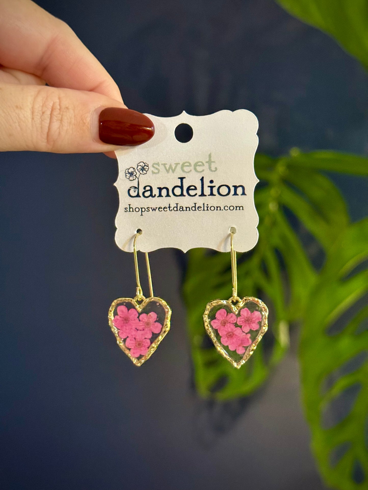 Pink Pressed Heart Earring