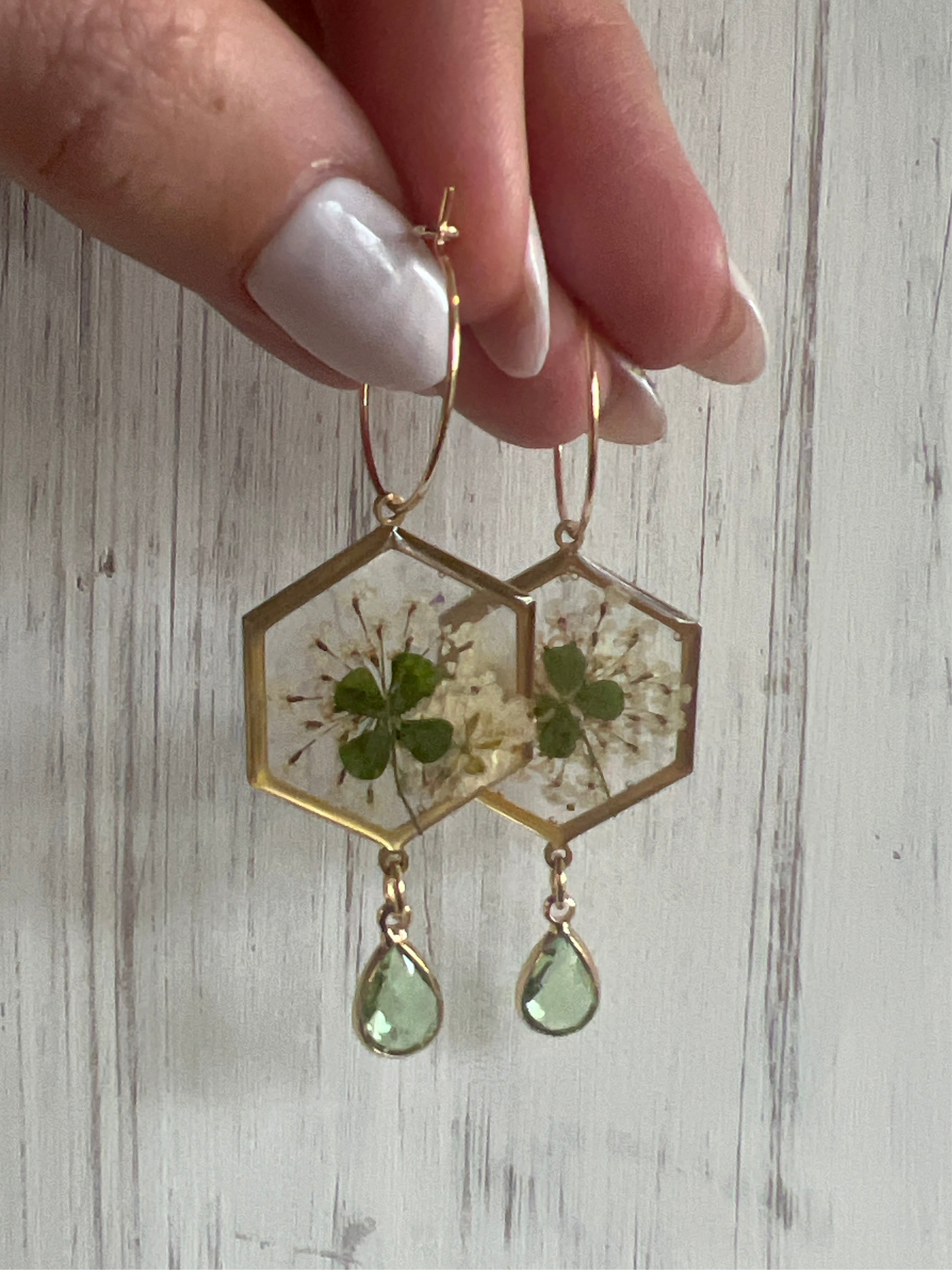 Queen Anne’s Lace and Clover Hoop Earring