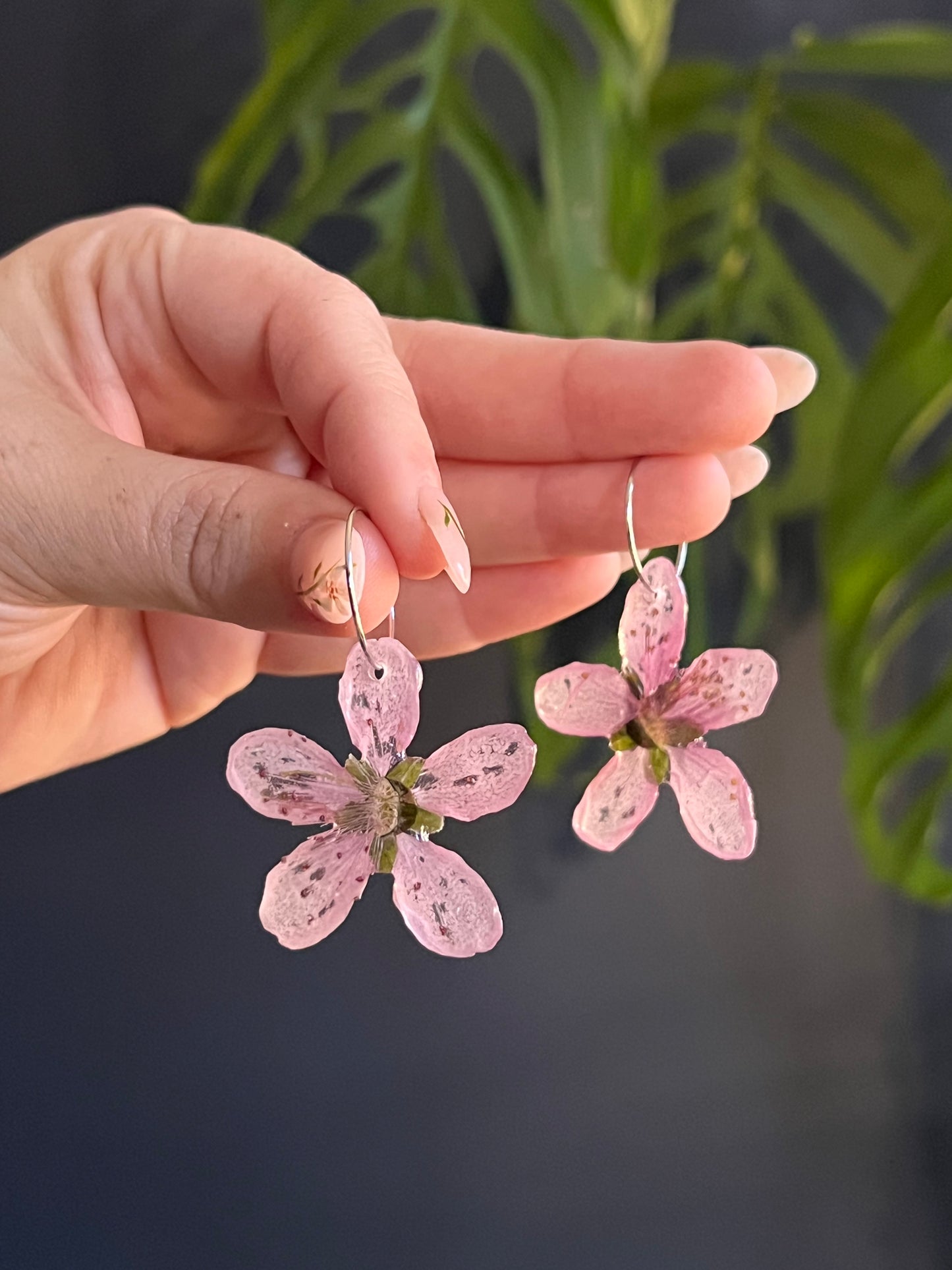Pink Peach Blossom Hoop Earring