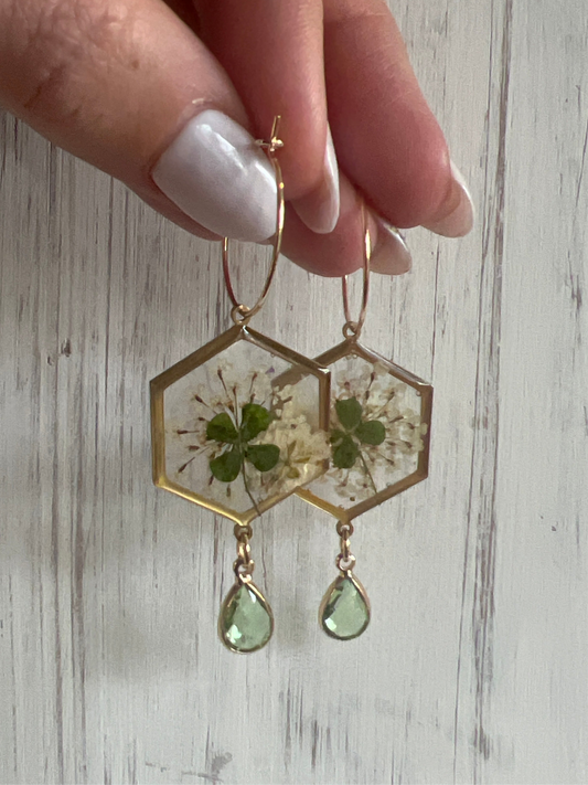 Queen Anne’s Lace and Clover Hoop Earring