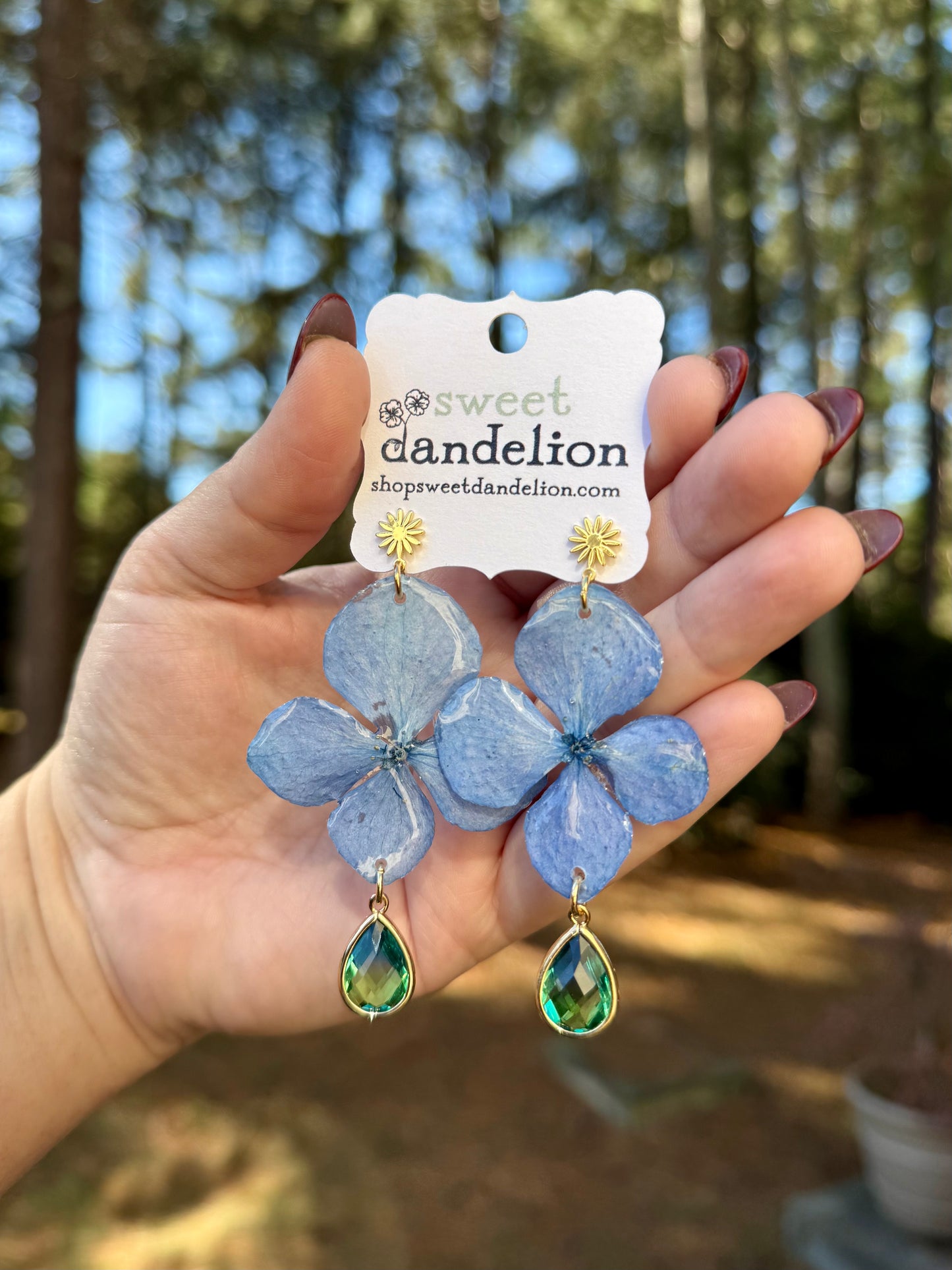 Blue Hydrangea Gem Earrings