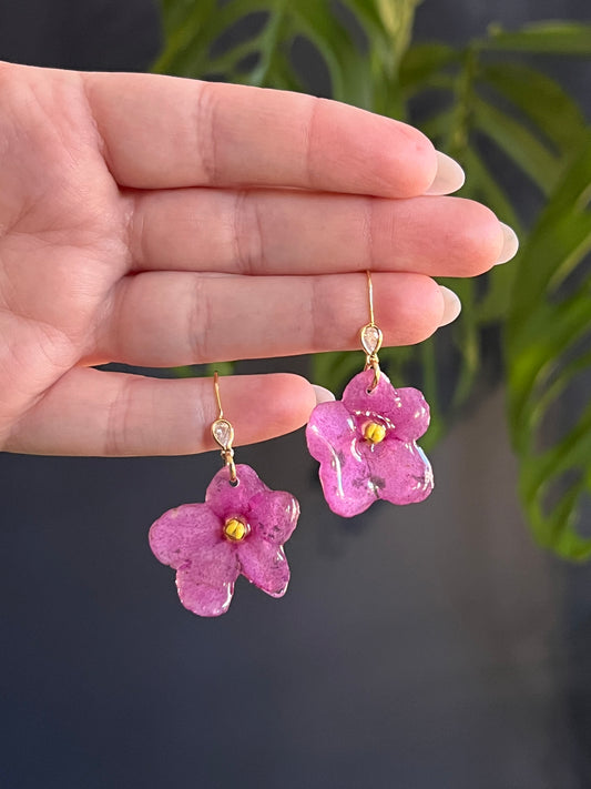 Pink African Violet Wire Earring