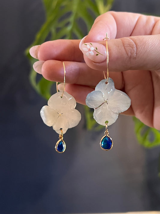 Pale Blue Hydrangea Hoop Earring