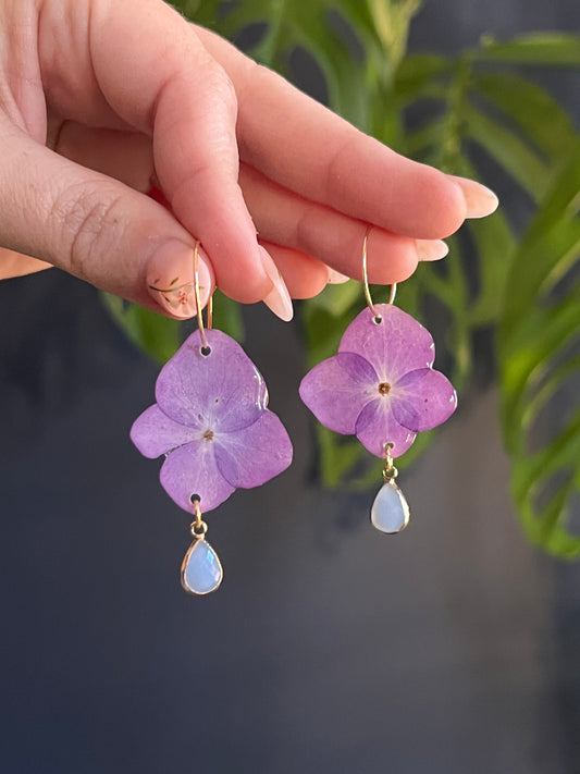 Purple Hydrangea Hoop Earring