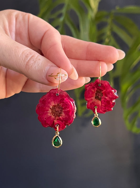 Mini Red Rose Hoop Earring