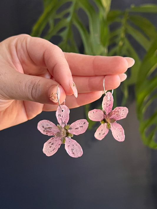 Pink Peach Blossom Hoop Earring