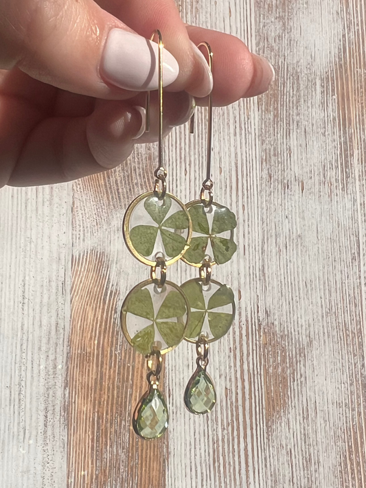 Clovers with Charm on Long Wire Earring