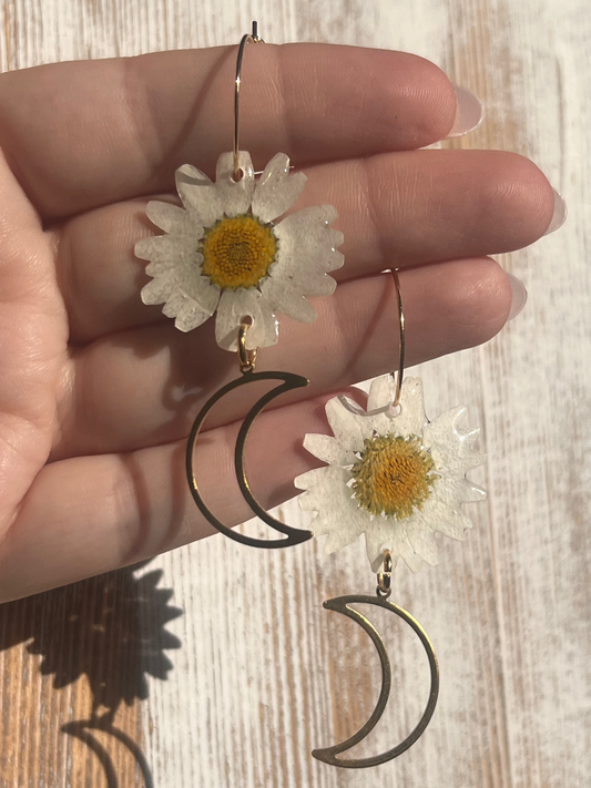 Daisy with Moons Hoop Earring